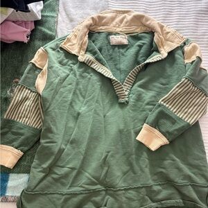 We the Free Green and Cream Collared Pullover